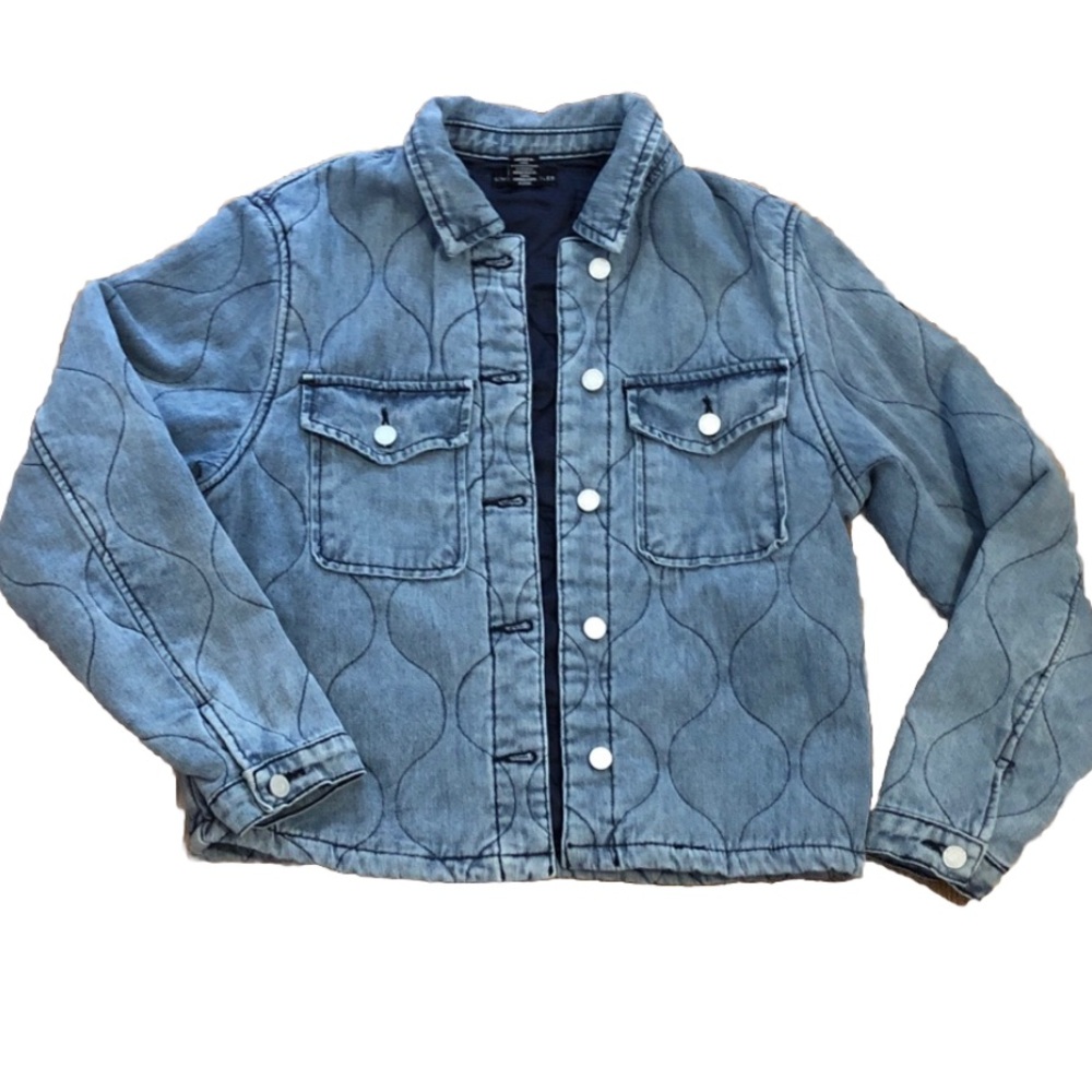 Sincerely Jules Quilted Denim Jacket Blue Small Button Front Shacket - Picture 2 of 9